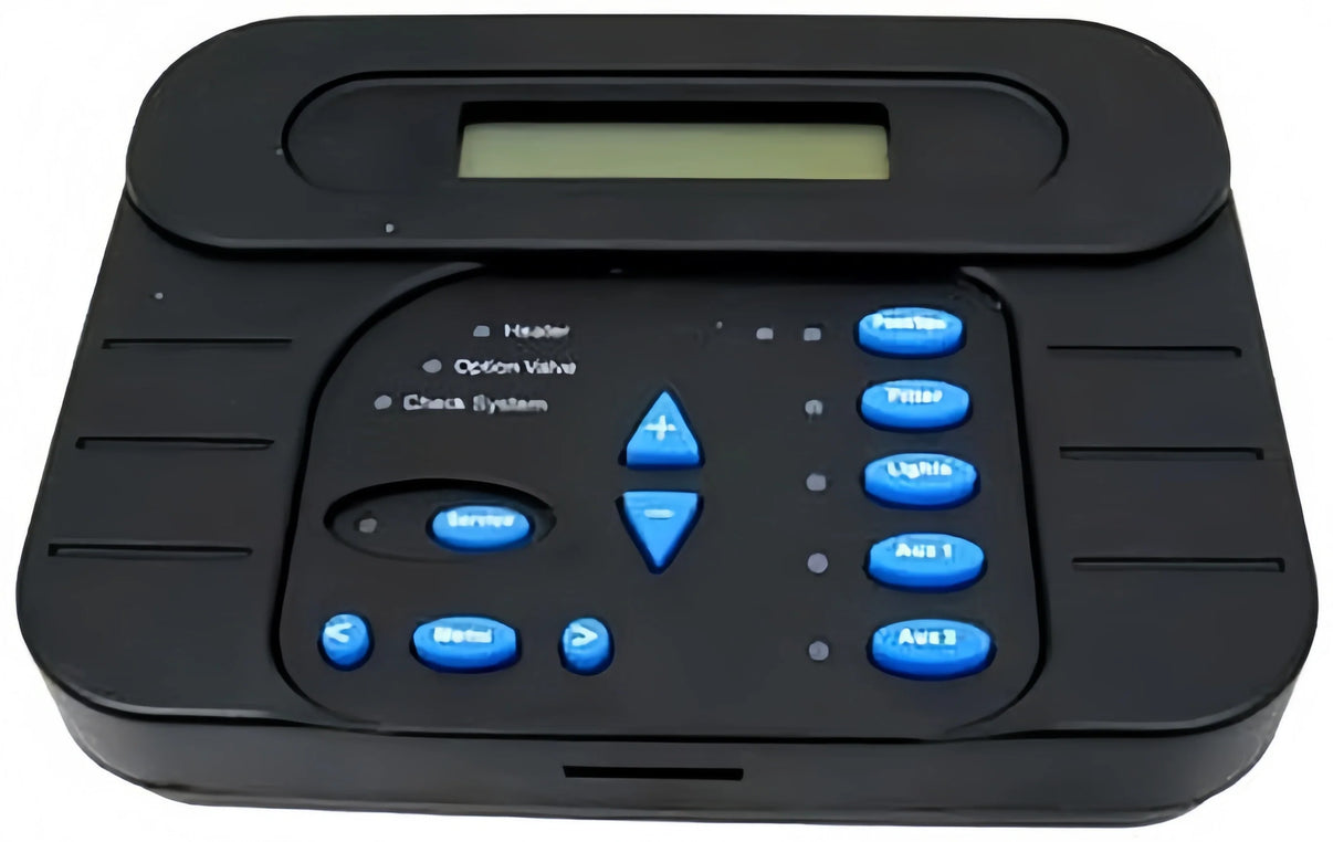 Hayward GLX-PL-LOC-P-4 Local Display for PL-P-4 Goldline Pro Logic with LCD screen and blue control buttons for pool and spa automation systems.