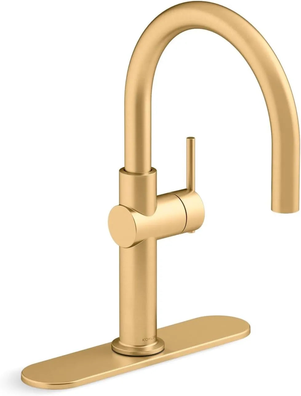 KOHLER 22975-2MB Crue Bar Faucet in brushed Moderne Brass with high-arc swing spout and single lever, ideal for modern kitchen sink setups.