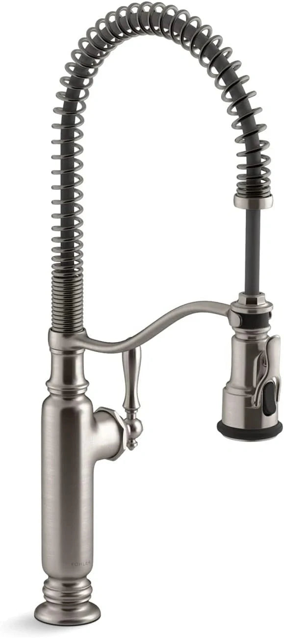 KOHLER 77515-VS Tournant Semi-Professional Pull-Down Faucet in stainless finish with spring coil design and ergonomic spray head.
